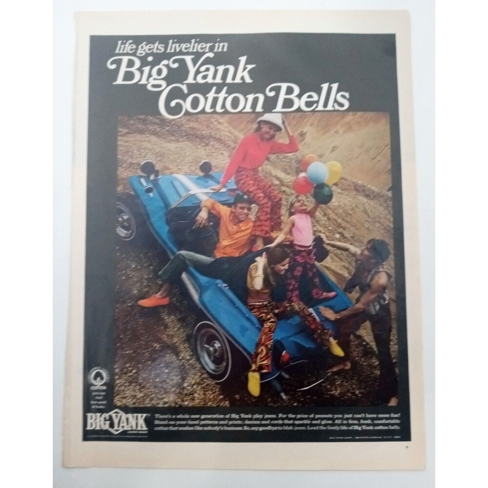 BIG YANK COTTON BELLS-Big Yank-Play Jeans-Patterns Prints-1968 Vintage Print Ad!